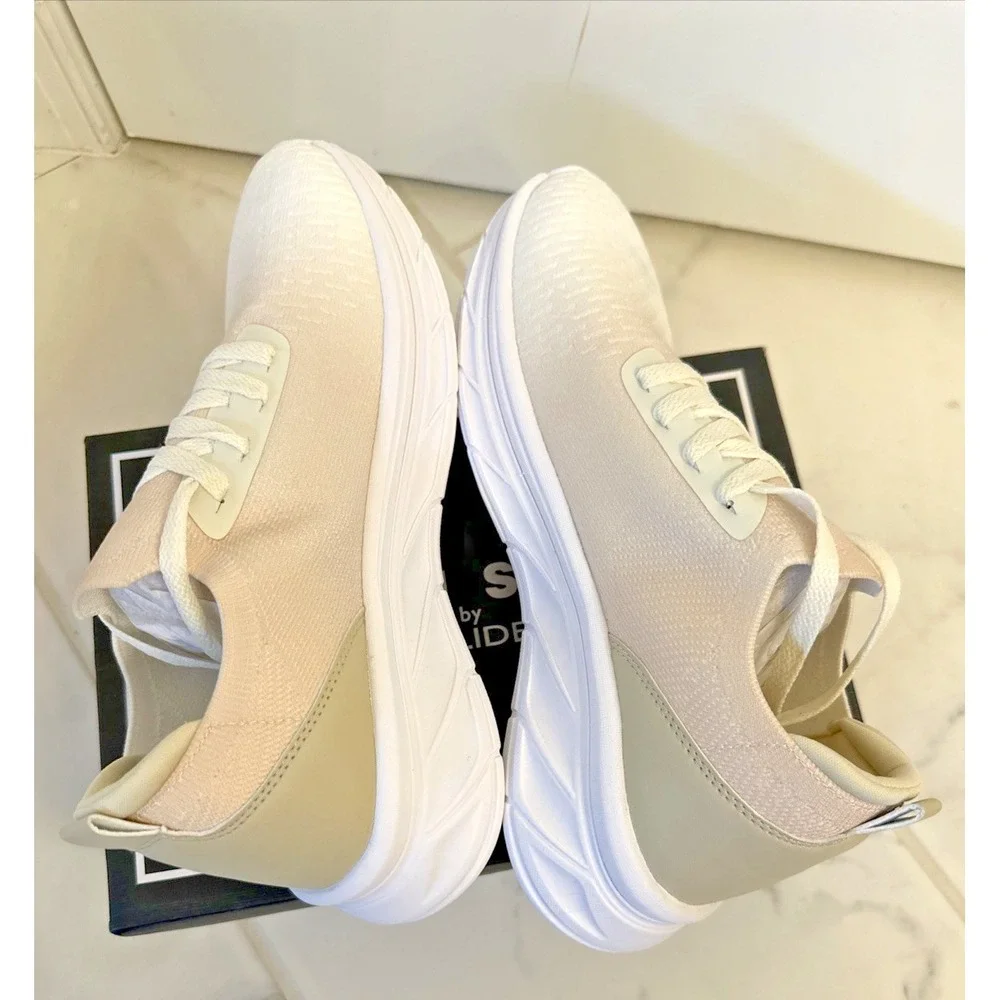 Urban Sport by J/Slides Wmn Sze 10 Holly Sneaker Beige White Knit Casual Neutral